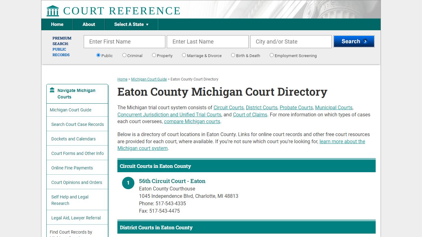 Eaton County Michigan Court Directory | CourtReference.com