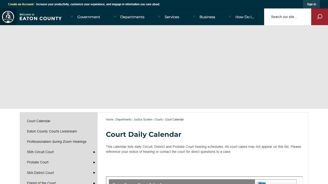 Court Daily Calendar | Eaton County, MI